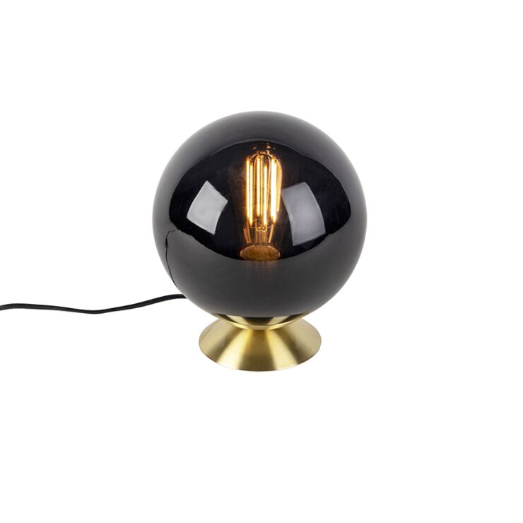 Art Deco table lamp brass with black glass